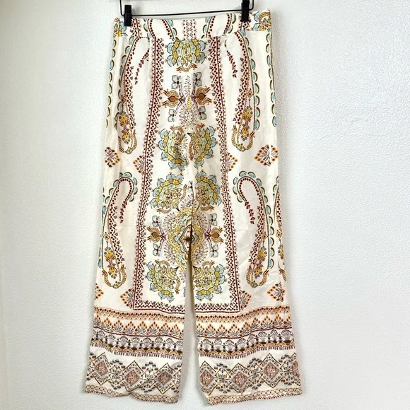 ZARA High-Waisted Boho Linen-Blend Wide Leg Pants - Size S EUC - Picture 5 of 13